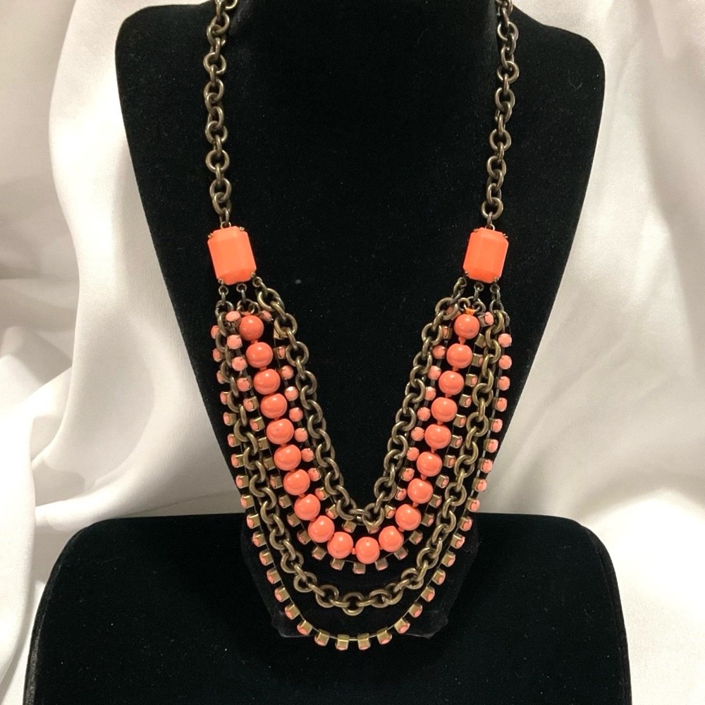 VINTAGE TALBOTS CORAL COLORED MULTI STRAND BIB NECKLACE